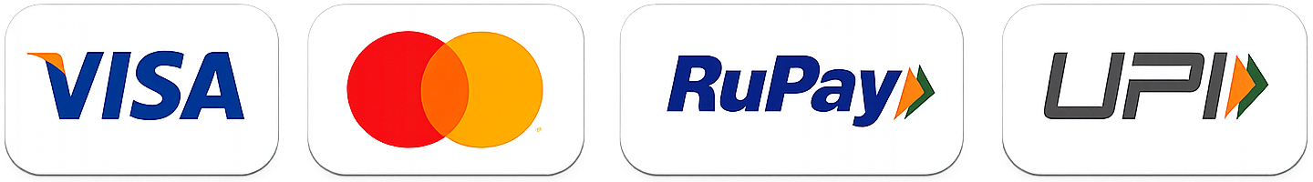 Visa, Mastercard, RuPay and UPI accepted